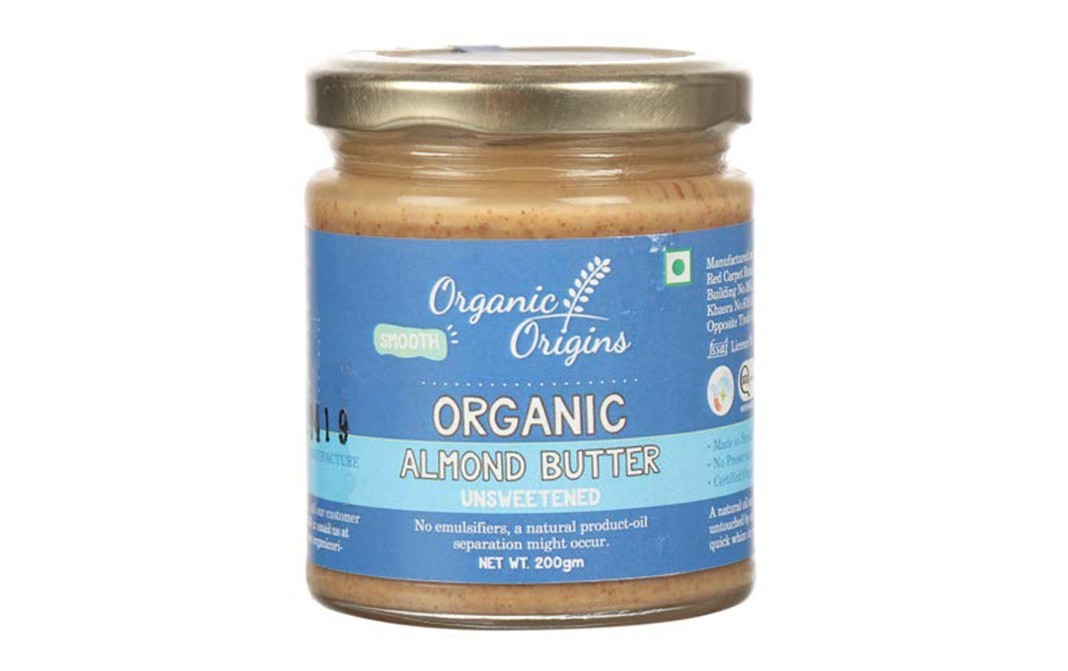 Organic Origins Organic Almond Butter Unsweetened   Glass Jar  200 grams